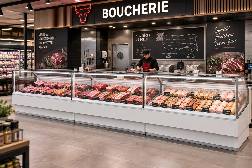 Vitrine de service en boucherie